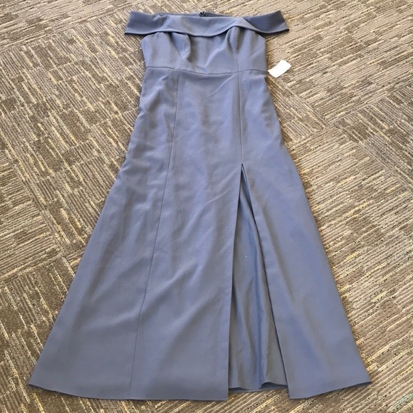 DESSY COLLECTION Silver Stone Blue off shoulder full length dress Size 16 NWT - Picture 4 of 15